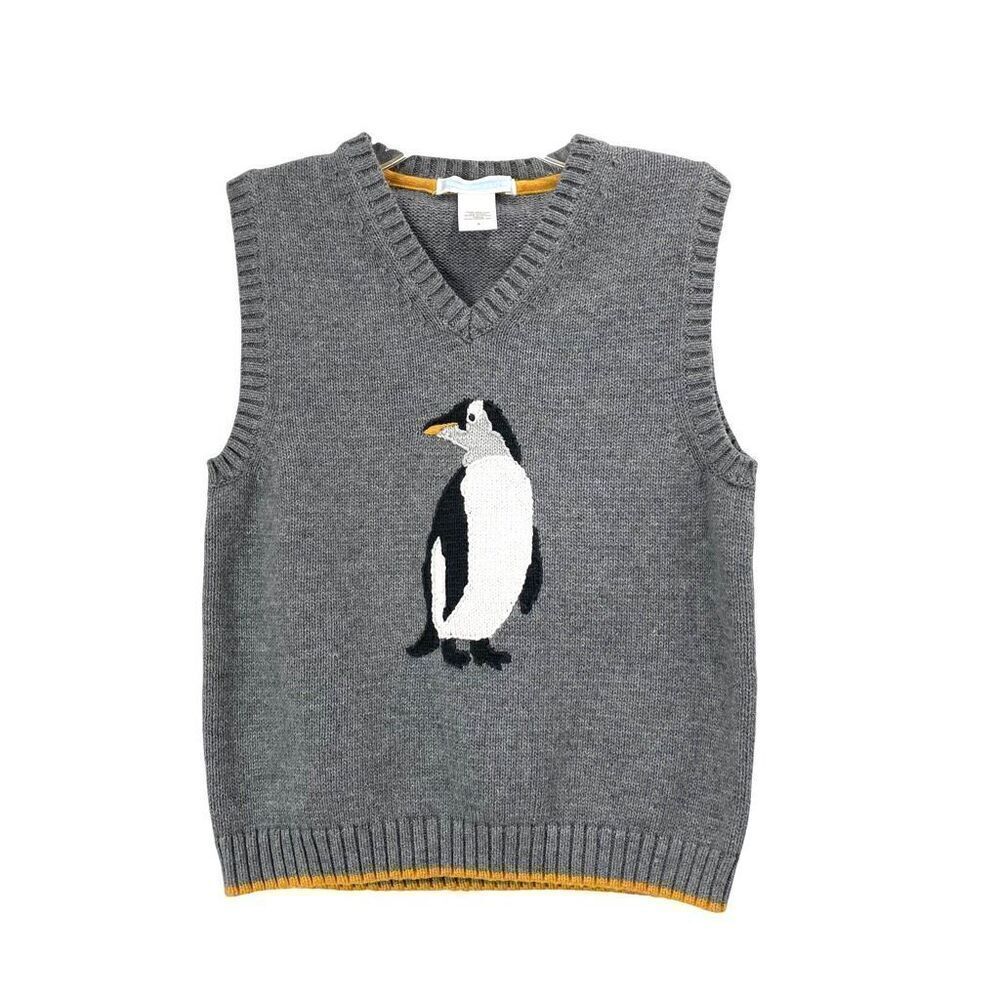 Janie‎ and Jack penguin knit sleeveless sweater vest Size 5 grey